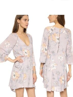 Free People Eyes on You Lavender Floral V-Neck Mini Dress